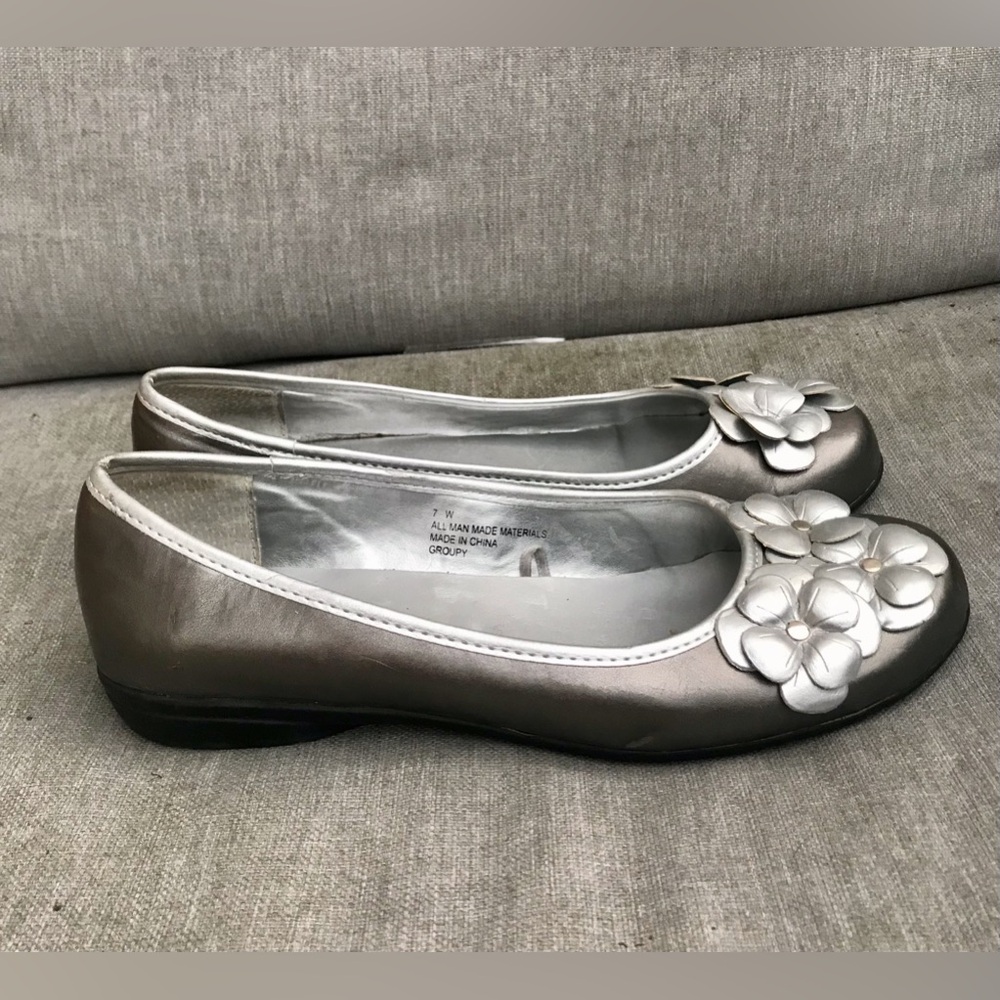 Silver/Pewter Floral Ballet Flats